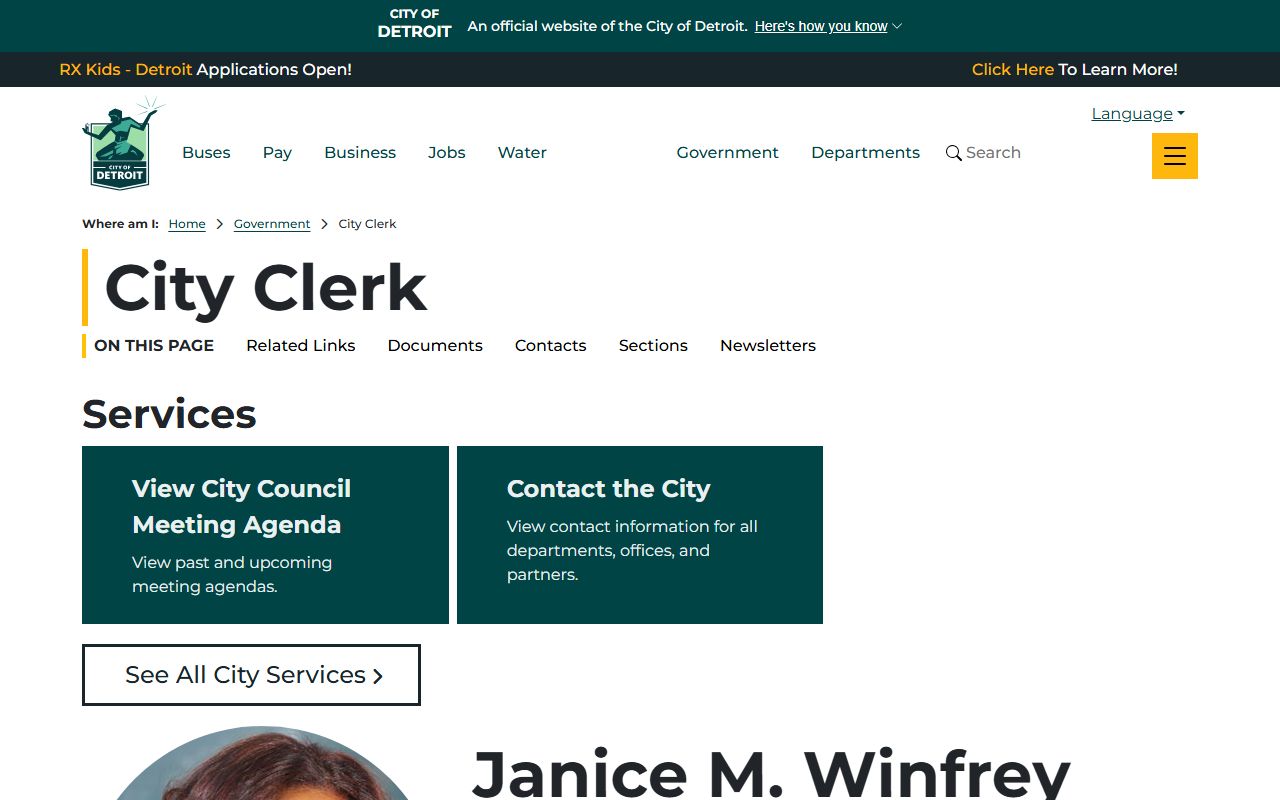 Detroit City Clerk Office page for Detroit marriage records inquiries