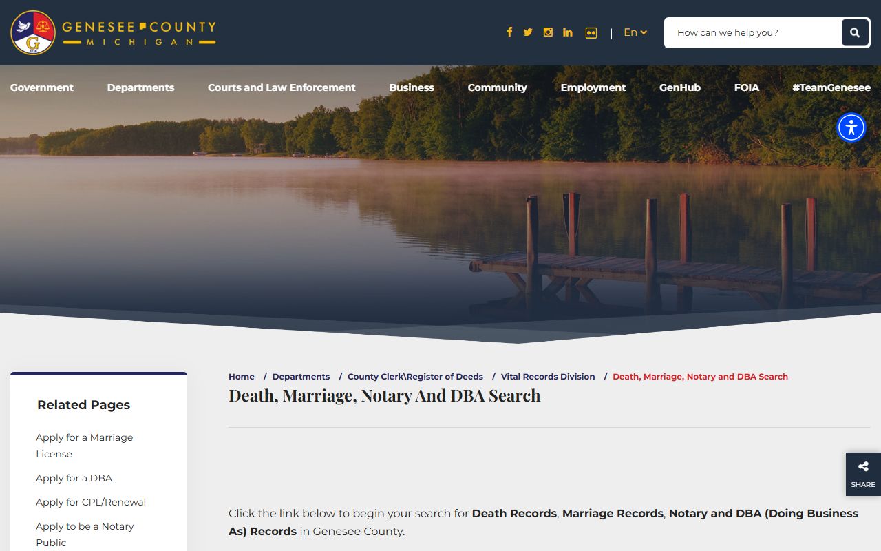Genesee County online vital records search portal for Flint marriage records