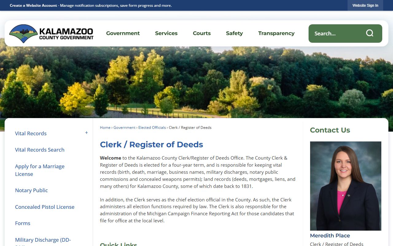 Kalamazoo County Clerk Register of Deeds office page