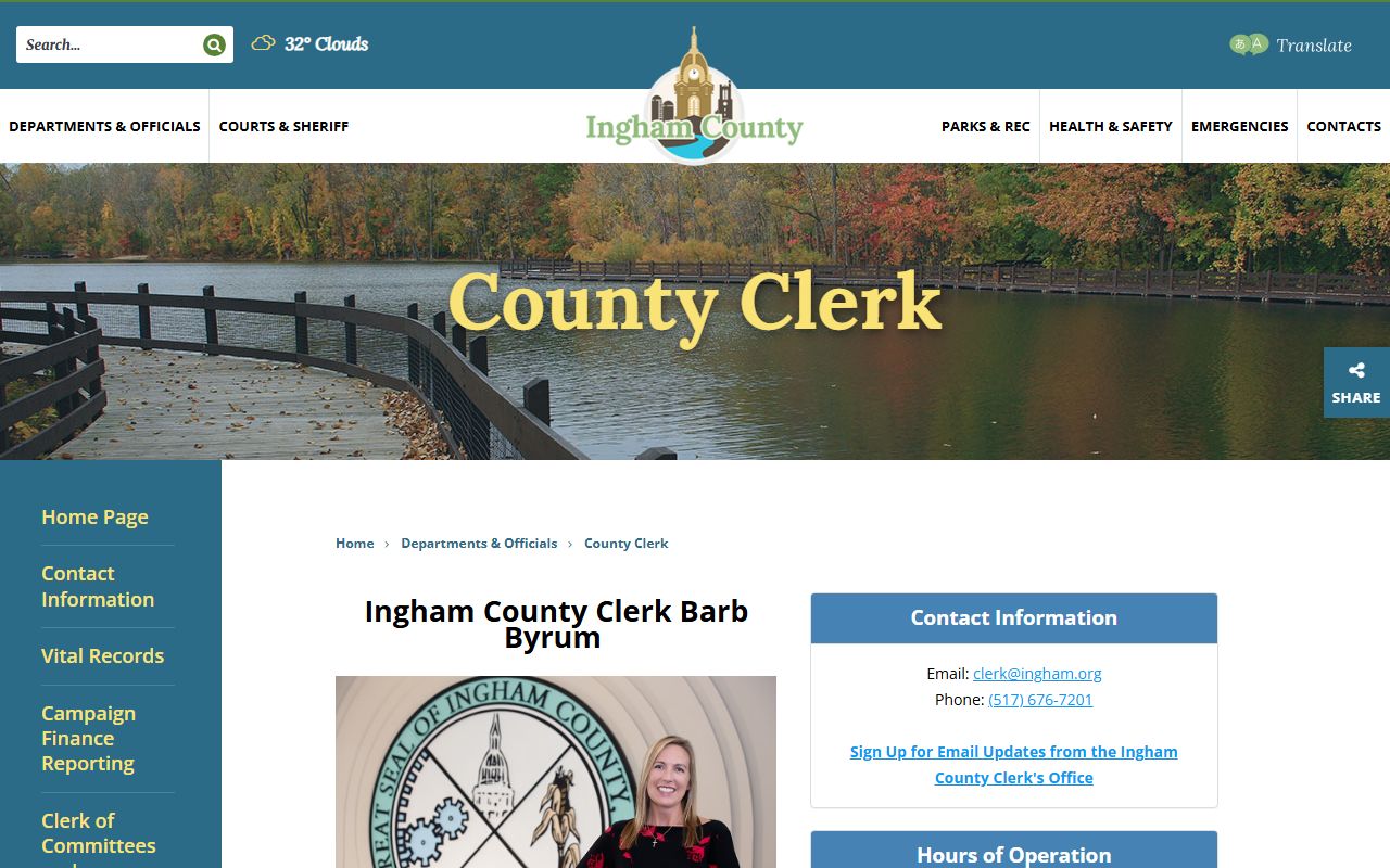 Ingham County Clerk website for marriage records