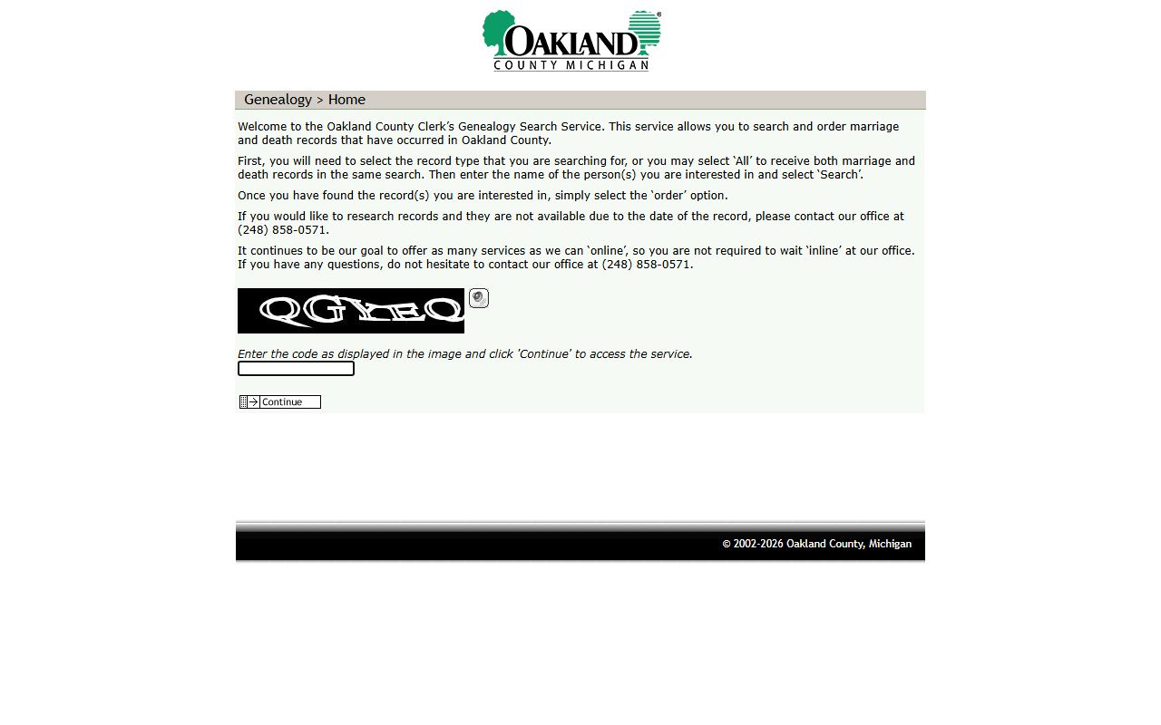 Oakland County genealogy search portal for marriage records